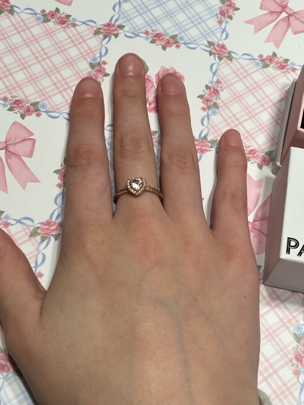 Pandora Sparkling Elevated Heart Ring | 14k Rose Gold-Plated | Size 54 (7) - Picture 5 of 8